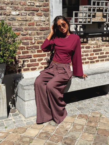 Pantalon à carreaux Pia - Bordeaux