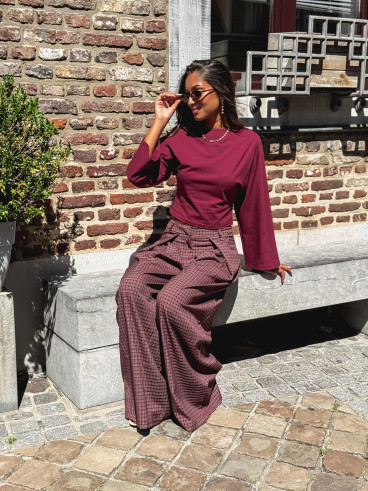 Pantalon à carreaux Pia - Bordeaux
