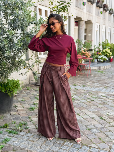 Pantalon à carreaux Pia - Bordeaux