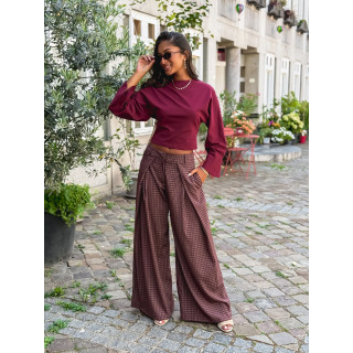 Pantalon à carreaux Pia - Bordeaux