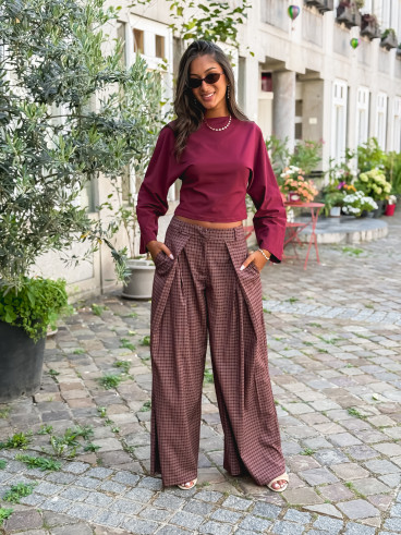 Pantalon à carreaux Pia - Bordeaux