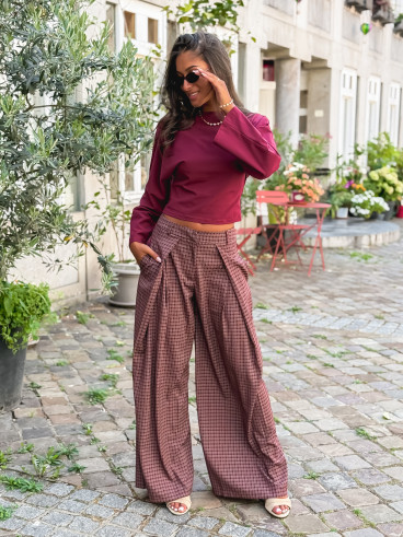 Pantalon à carreaux Pia - Bordeaux