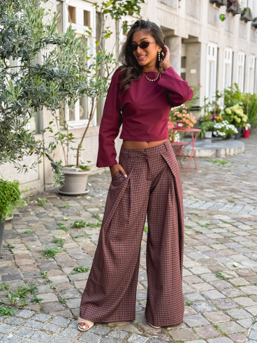 Pantalon à carreaux Pia - Bordeaux