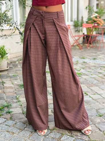 Pantalon à carreaux Pia - Bordeaux