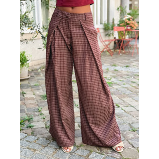 Pantalon à carreaux Pia - Bordeaux