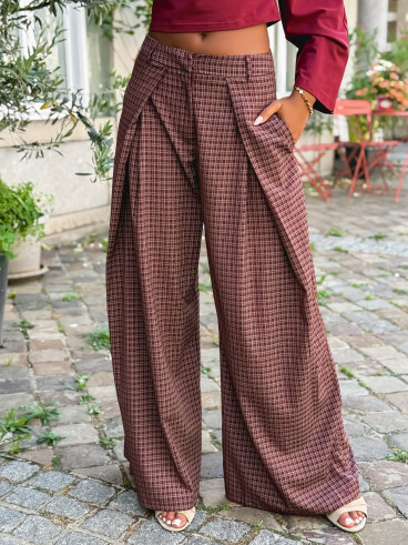 Pantalon à carreaux Pia - Bordeaux