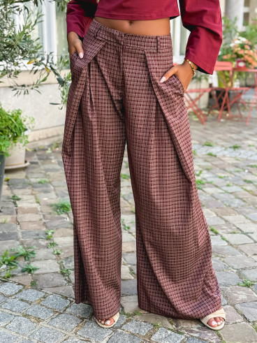 Pantalon à carreaux Pia - Bordeaux