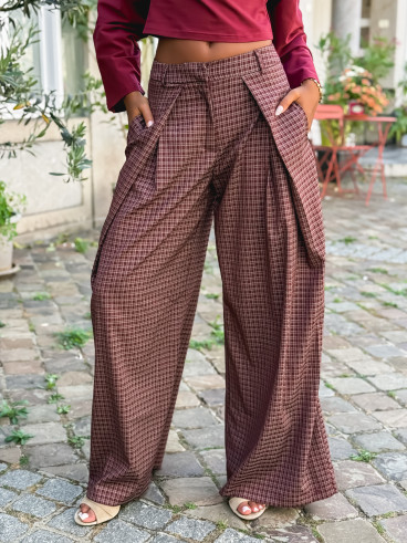 Pantalon à carreaux Pia - Bordeaux