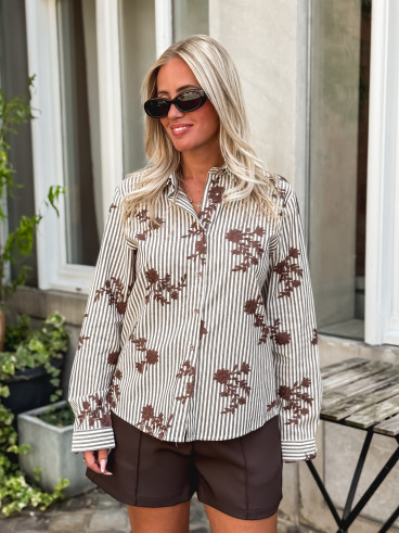 Chemise lignée Phénicia - Ecru/Taupe Chemise lignée Phénicia - Ecru/Taupe