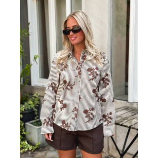 Chemise lignée Phénicia - Ecru/Taupe