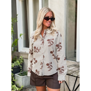 Chemise lignée Phénicia - Ecru/Taupe
