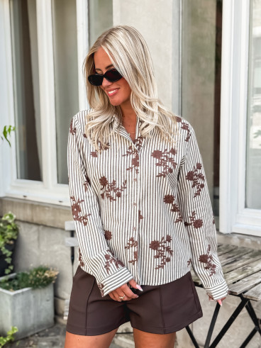 Chemise lignée Phénicia - Ecru/Taupe Chemise lignée Phénicia - Ecru/Taupe