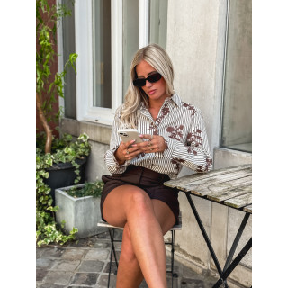 Chemise lignée Phénicia - Ecru/Taupe