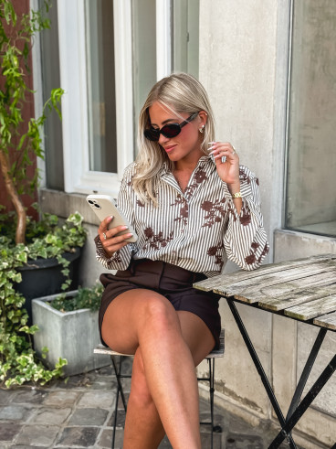 Chemise lignée Phénicia - Ecru/Taupe Chemise lignée Phénicia - Ecru/Taupe