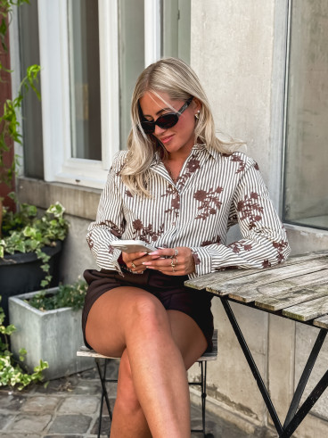 Chemise lignée Phénicia - Ecru/Taupe