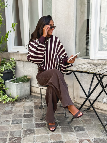Pull ligné Armance - Chocolat Pull ligné Armance - Chocolat