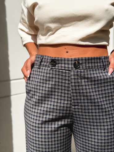 Pantalon à carreaux Maliory - Bleu marine