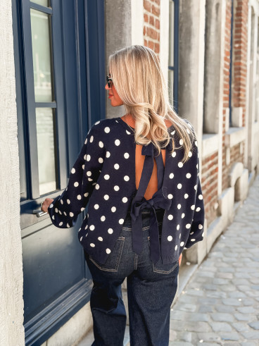 Pull à pois Vitalie - Bleu marine