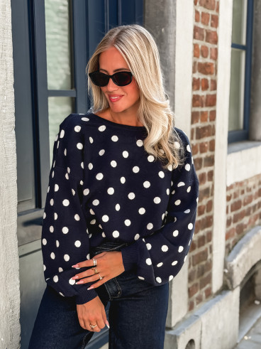 Pull à pois Vitalie - Bleu marine