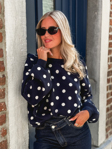 Pull à pois Vitalie - Bleu marine