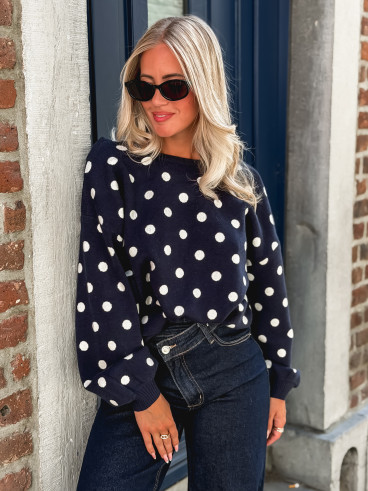 Pull à pois Vitalie - Bleu marine