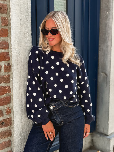 Pull à pois Vitalie - Bleu marine