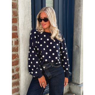 Pull à pois Vitalie - Bleu marine