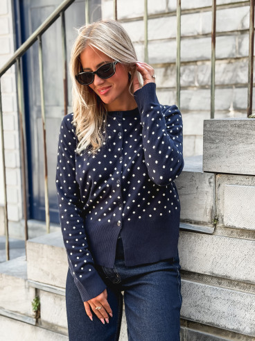 Gilet à pois Himeline - Bleu marine