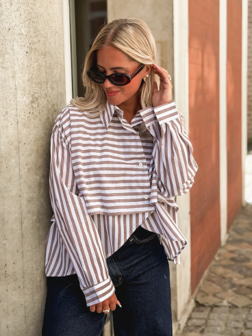 Chemise lignée Vasthie - Ecru/Taupe
