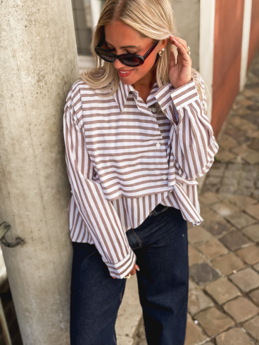 Chemise lignée Vasthie - Ecru/Taupe