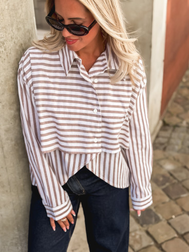 Chemise lignée Vasthie - Ecru/Taupe