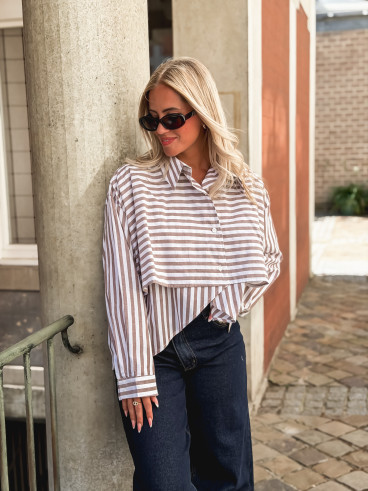 Chemise lignée Vasthie - Ecru/Taupe