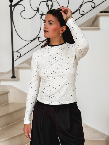 Blouse à pois Noisette - Blanc