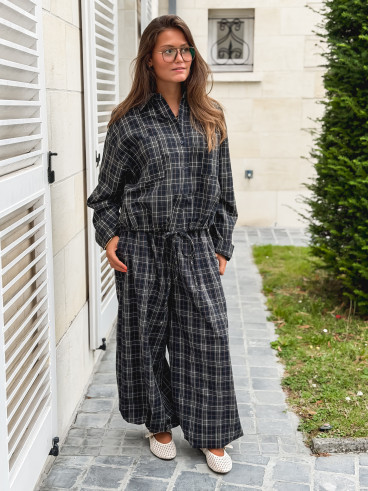Pantalon à carreaux Méliséa - Bleu/Kaki