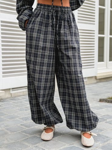 Pantalon à carreaux Méliséa - Bleu/Kaki