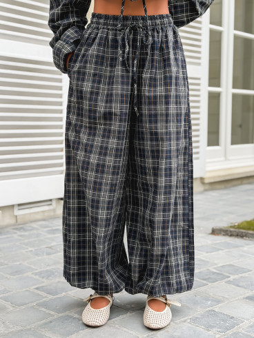 Pantalon à carreaux Méliséa - Bleu/Kaki