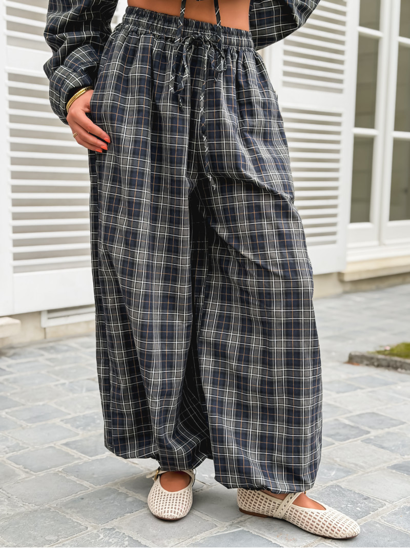 Pantalon à carreaux Méliséa - Bleu/Kaki