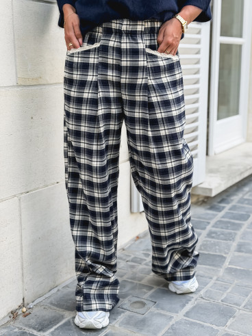 Pantalon à carreaux Stéphie - Bleu marine