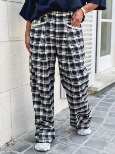 Pantalon à carreaux Stéphie - Bleu marine