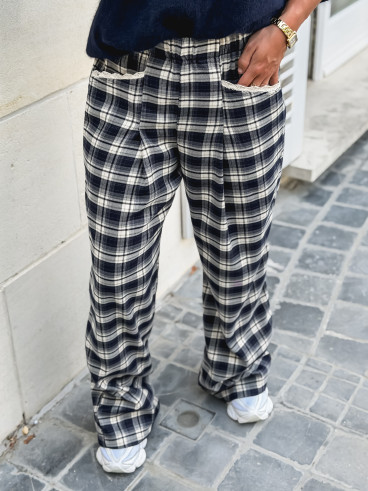 Pantalon à carreaux Stéphie - Bleu marine
