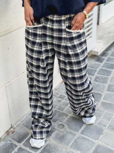 Pantalon à carreaux Stéphie - Bleu marine