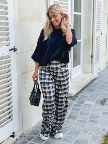 Pantalon à carreaux Stéphie - Bleu marine