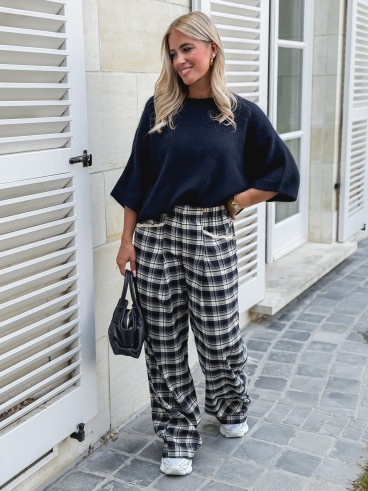 Pantalon à carreaux Stéphie - Bleu marine