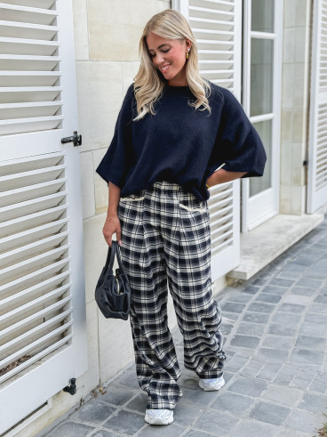 Pantalon à carreaux Stéphie - Bleu marine