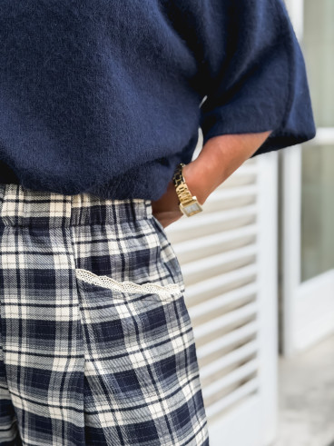 Pantalon à carreaux Stéphie - Bleu marine