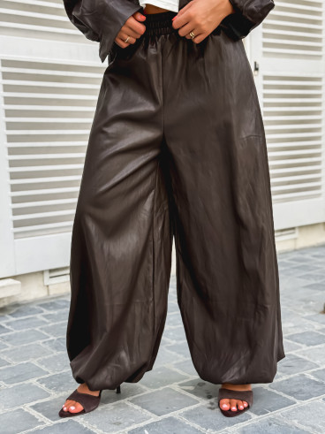 Pantalon en simili Zendaya - Chocolat