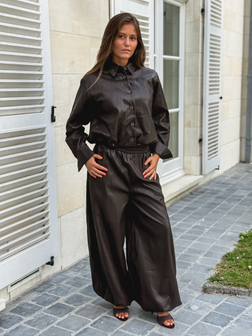 Pantalon en simili Zendaya - Chocolat