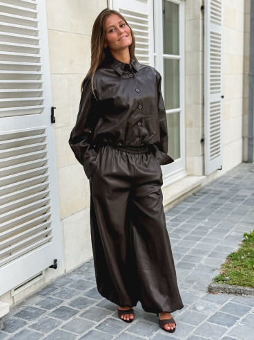 Pantalon en simili Zendaya - Chocolat
