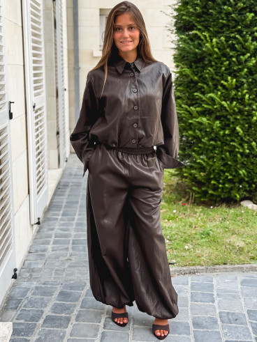 Pantalon en simili Zendaya - Chocolat