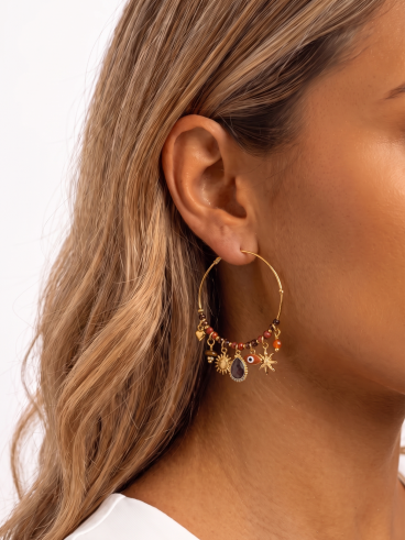Boucles d'oreilles Calypso - Doré/Rouge